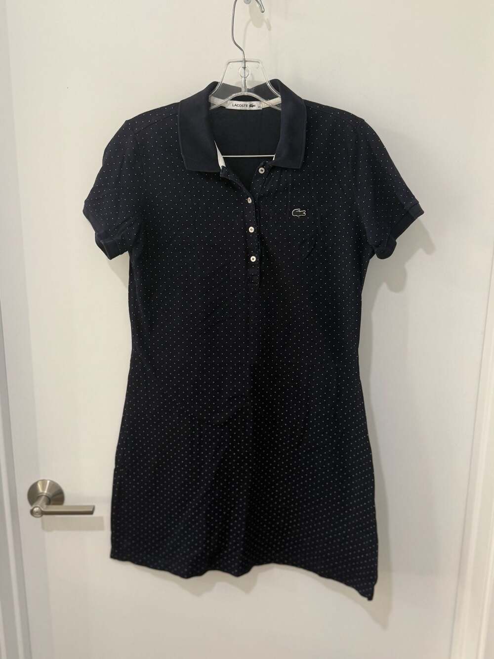 Lacoste Navy Blue Polka Dot Short Sleeve Pique Polo Dress